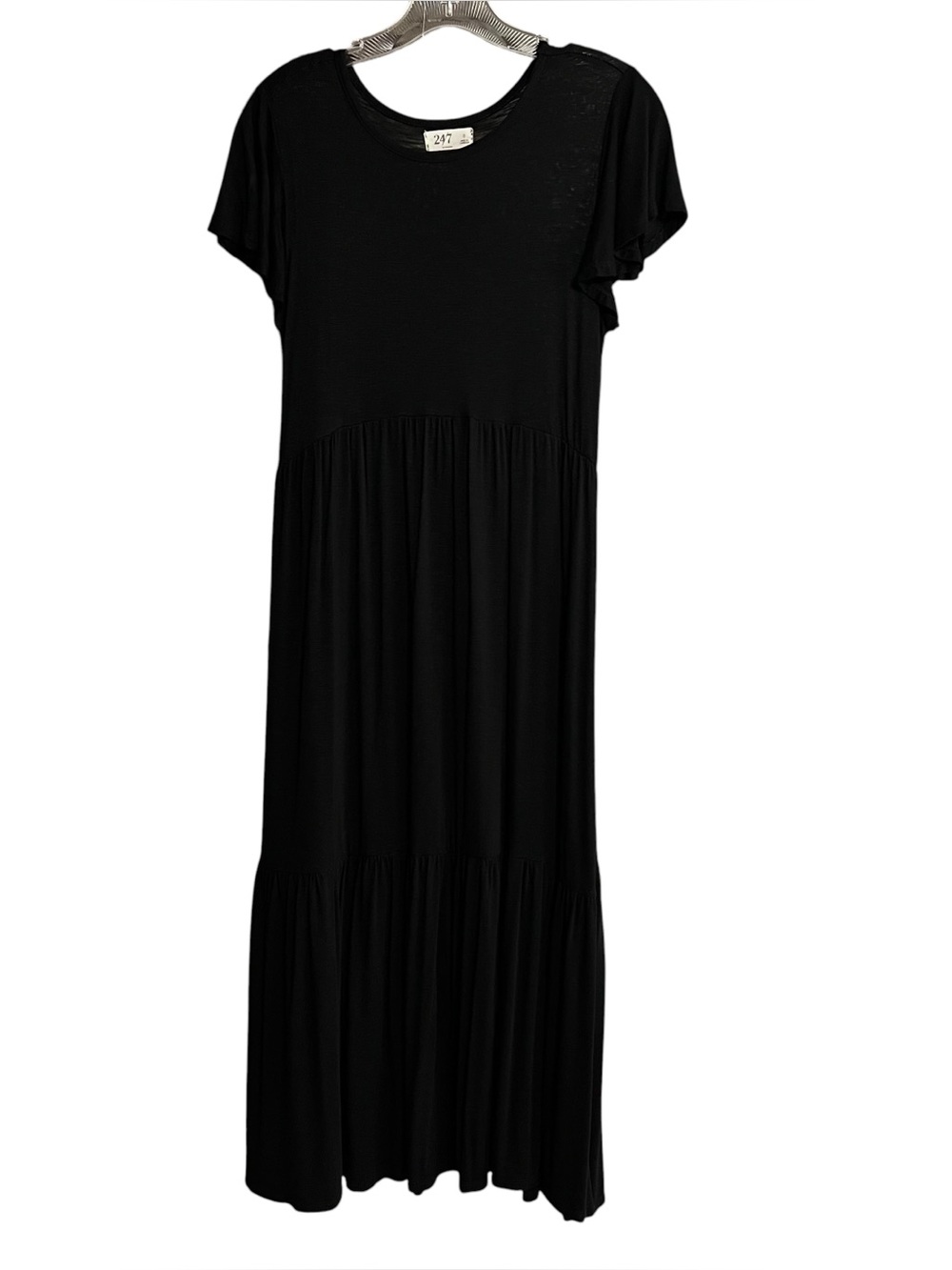 MAURICES 24/7 Womens MIDI Summer Pullover Knit Dress Sz Small Black Ruffle Tier